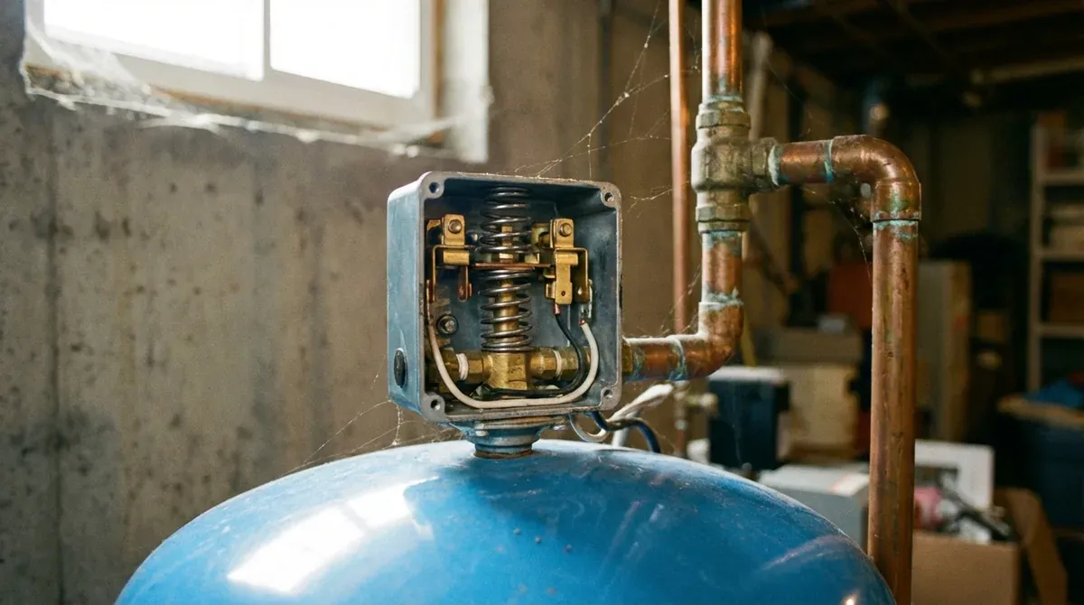 well pump pressure switch with cover removed showing springs and contacts