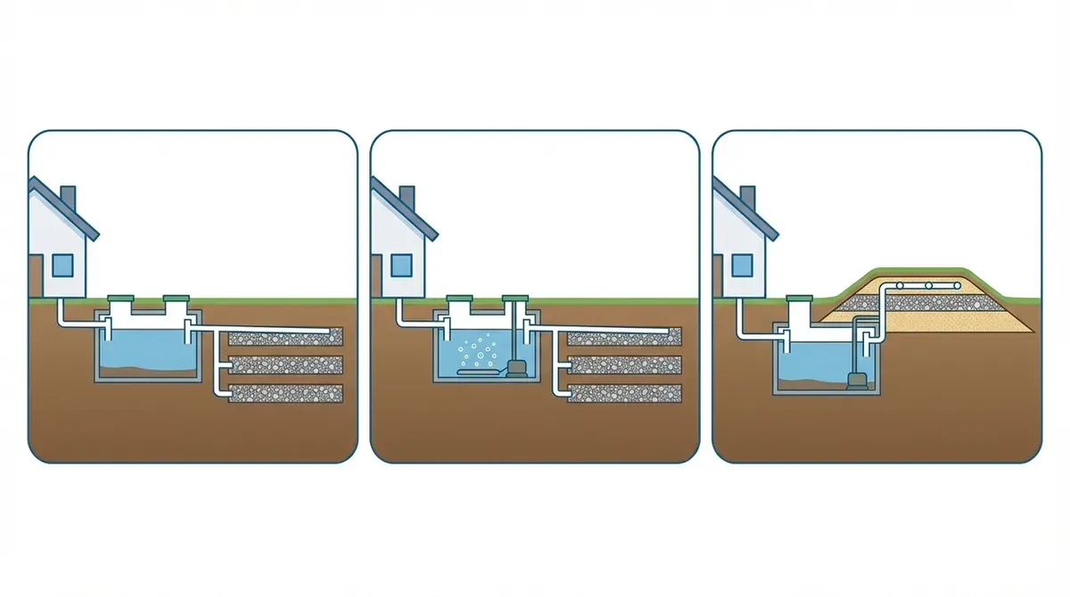 comparison diagram of conventional aerobic and mound septic system types